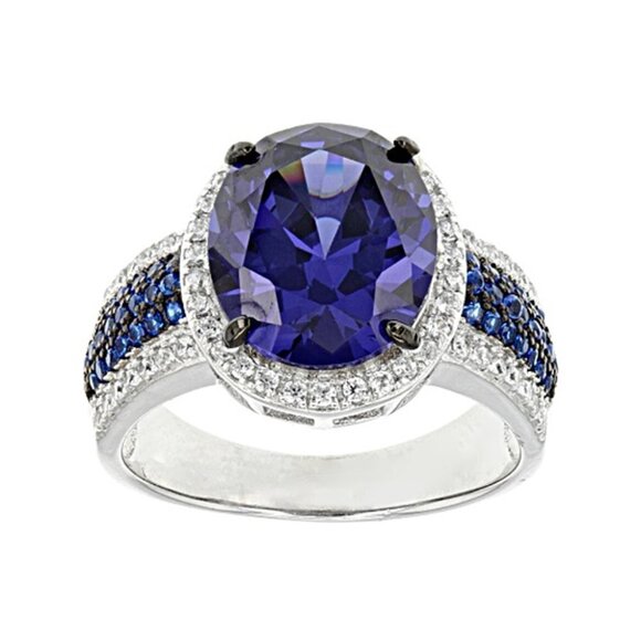 🔥 Royal Blue Oval Zircon Multi Row Elegant Silver Trendy Rings for Women, PD550 - Picture 7 of 7